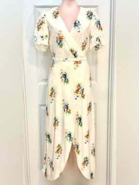Madewell Classic Corsage Floral Wrap Maxi Dress Size 4 Ruffle Sleeve